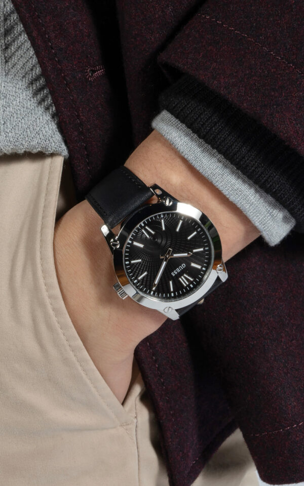GUESS WATCH CRESCENT BLACK LEATHER STRAP