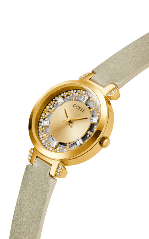 GUESS WOMAN WATCH CRYSTAL CLEAR BEIGE LEATHER STRAP