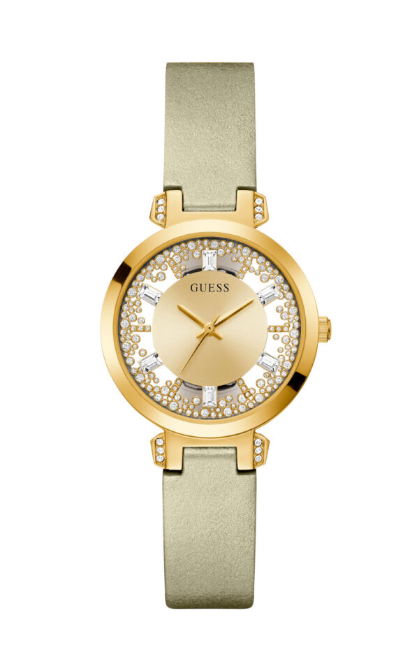 GUESS WOMAN WATCH CRYSTAL CLEAR BEIGE LEATHER STRAP