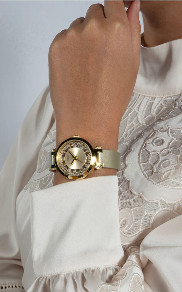 GUESS WOMAN WATCH CRYSTAL CLEAR BEIGE LEATHER STRAP