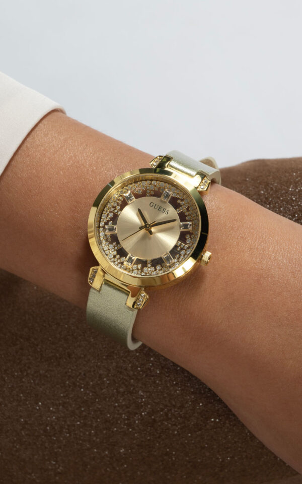 GUESS WOMAN WATCH CRYSTAL CLEAR BEIGE LEATHER STRAP