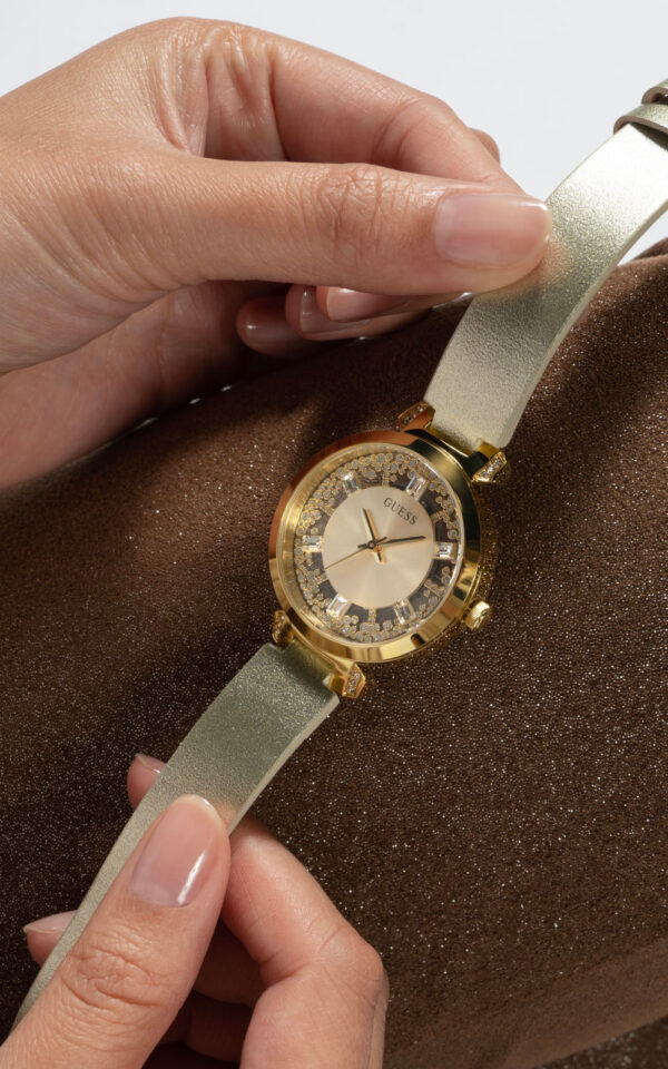 GUESS WOMAN WATCH CRYSTAL CLEAR BEIGE LEATHER STRAP