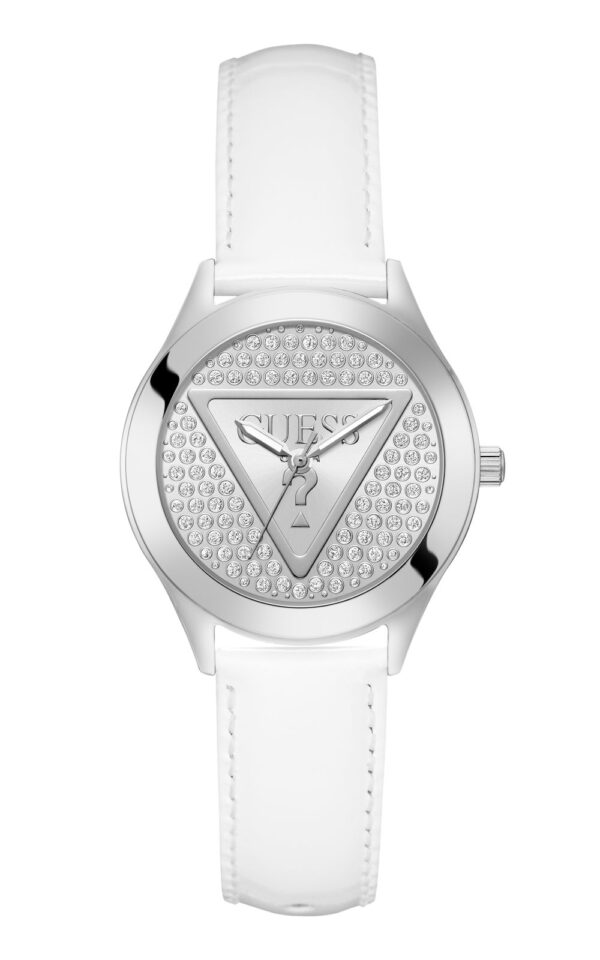 GUESS WOMAN WATCH GLITZ PLAQUE WHITE LEATHER STRAP