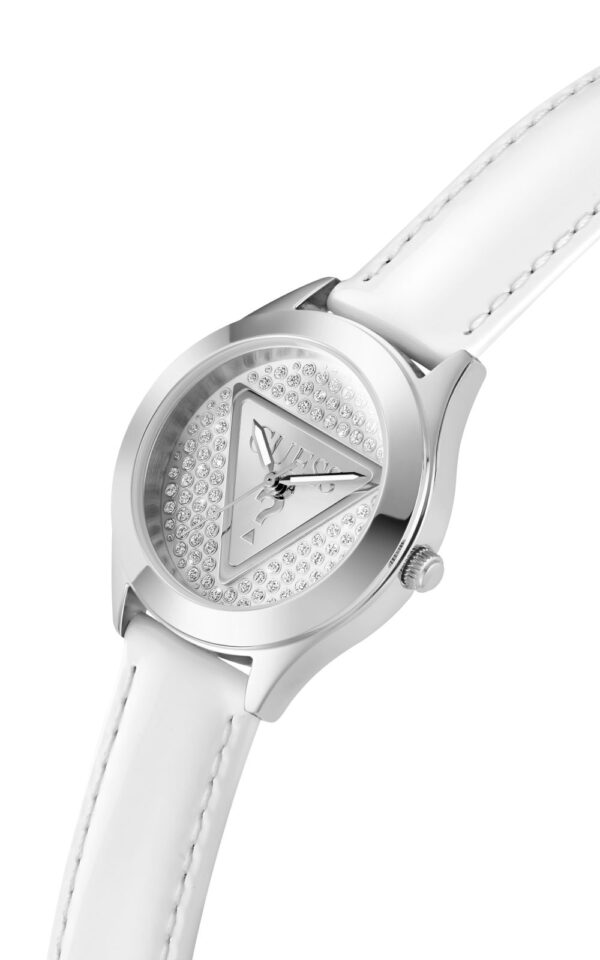 GUESS WOMAN WATCH GLITZ PLAQUE WHITE LEATHER STRAP