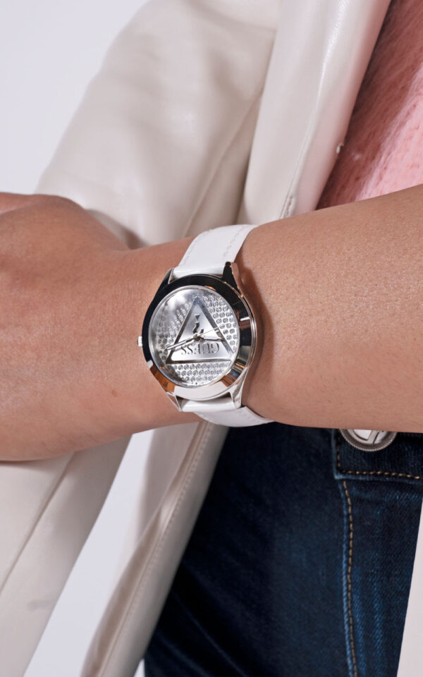 GUESS WOMAN WATCH GLITZ PLAQUE WHITE LEATHER STRAP