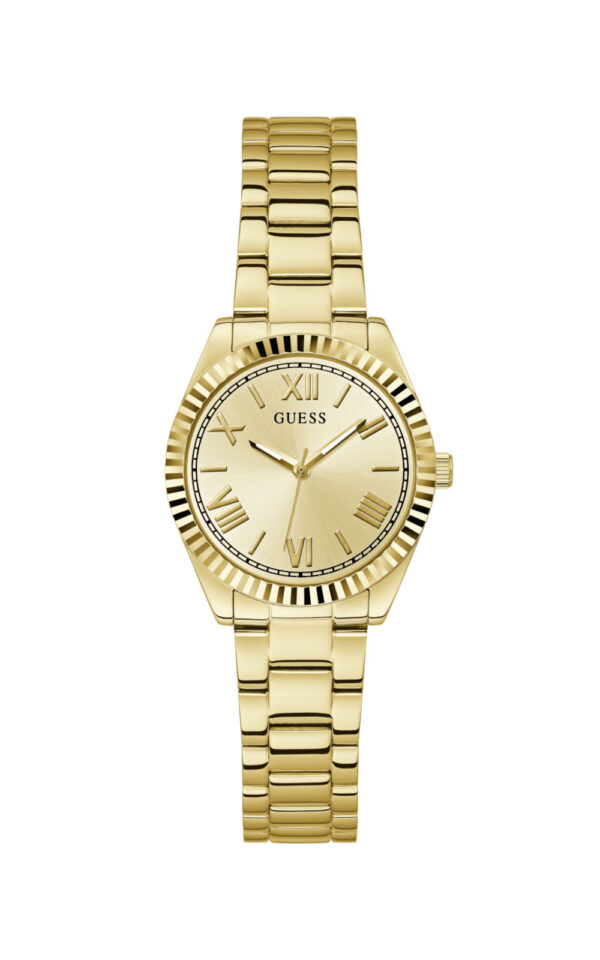 GUESS WATCH LADIES GOLD TONE ANALOG GOL STAINLESS STEEL BRACELET