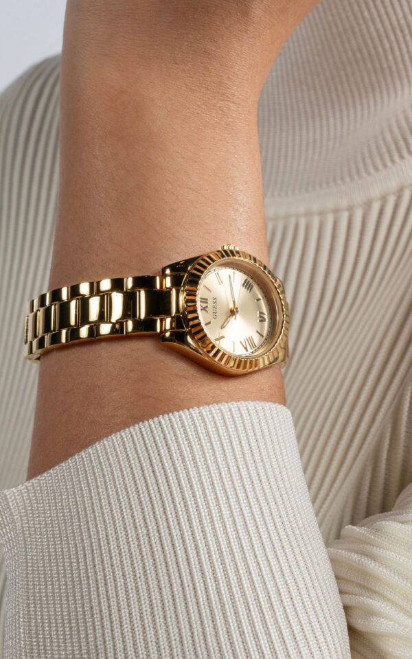 GUESS WATCH LADIES GOLD TONE ANALOG GOL STAINLESS STEEL BRACELET