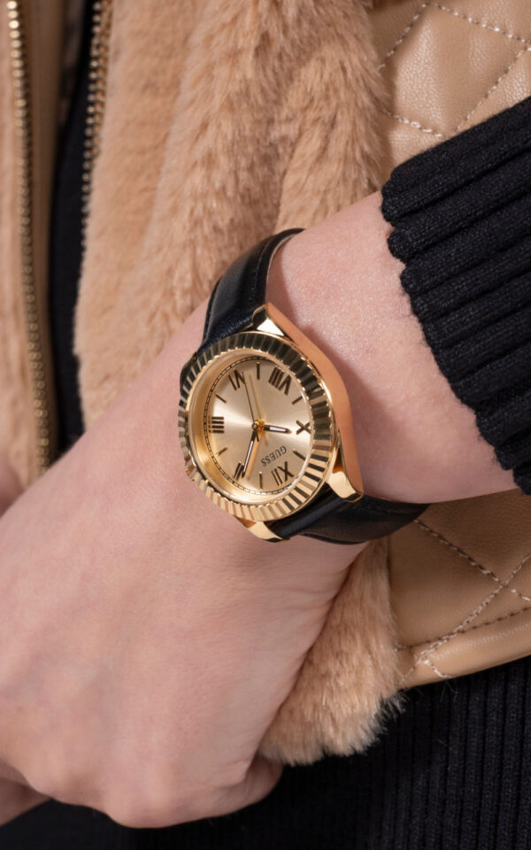 GUESS WOMAN WATCH MINI LUNA BLACK LEATHER STRAP