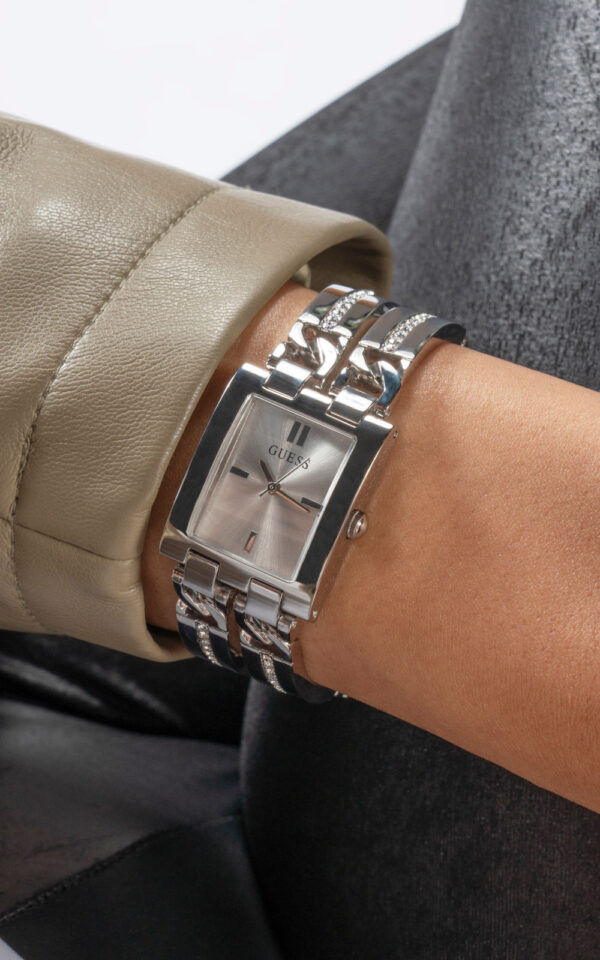 GUESS WOMAN WATCH LADIES SILVER TONE ANALOG DOUBLE STAINLESS STEEL BRACELET