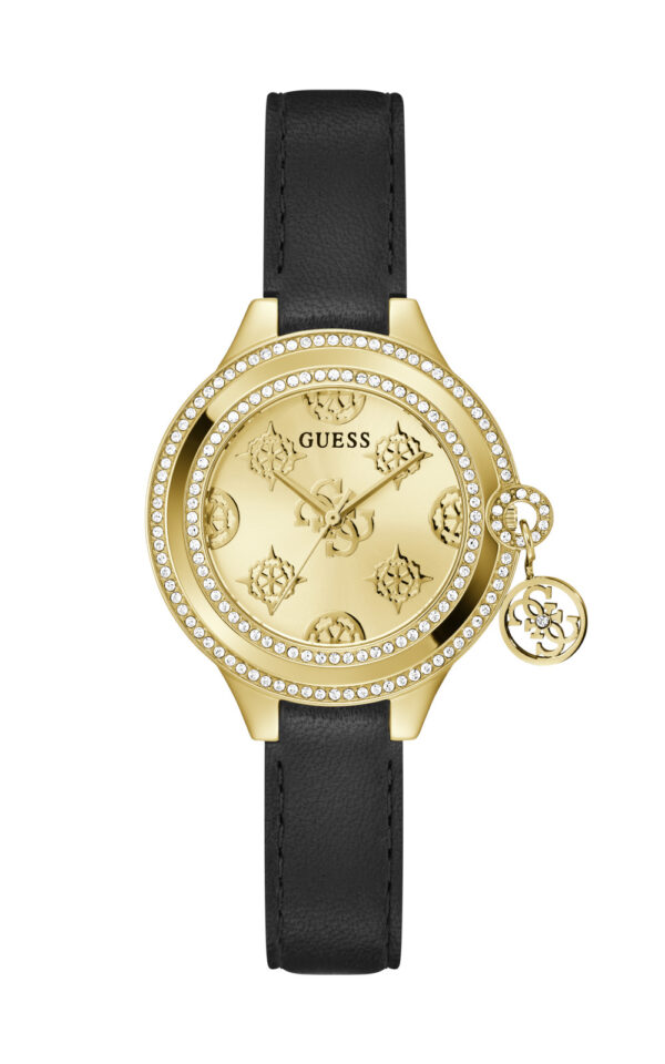GUESS WATCH CHARMED CRYSTALS BLACK RUBBER STRAP