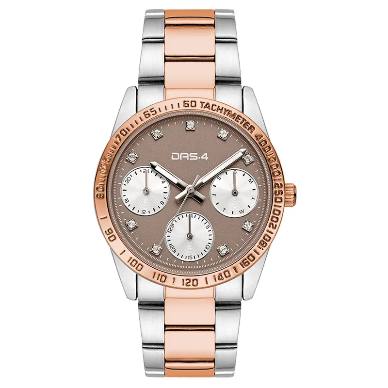 Γυναικείο ρολόι DAS.4 με καφέ καντράν, rose gold λεπτομέρειες και μπρασελέ από ανοξείδωτο ατσάλι