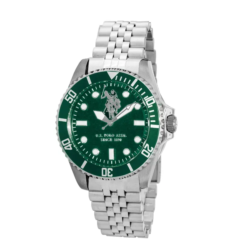 U. S. POLO ASSN. MEN WATCH HAMPTON SILVER STAINLESS STEEL BRACELET