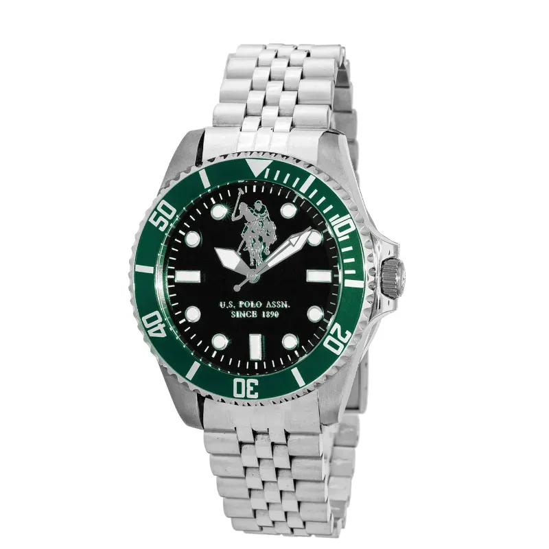 U. S. POLO ASSN. MEN WATCH HAMPTON SILVER STAINLESS STEEL BRACELET