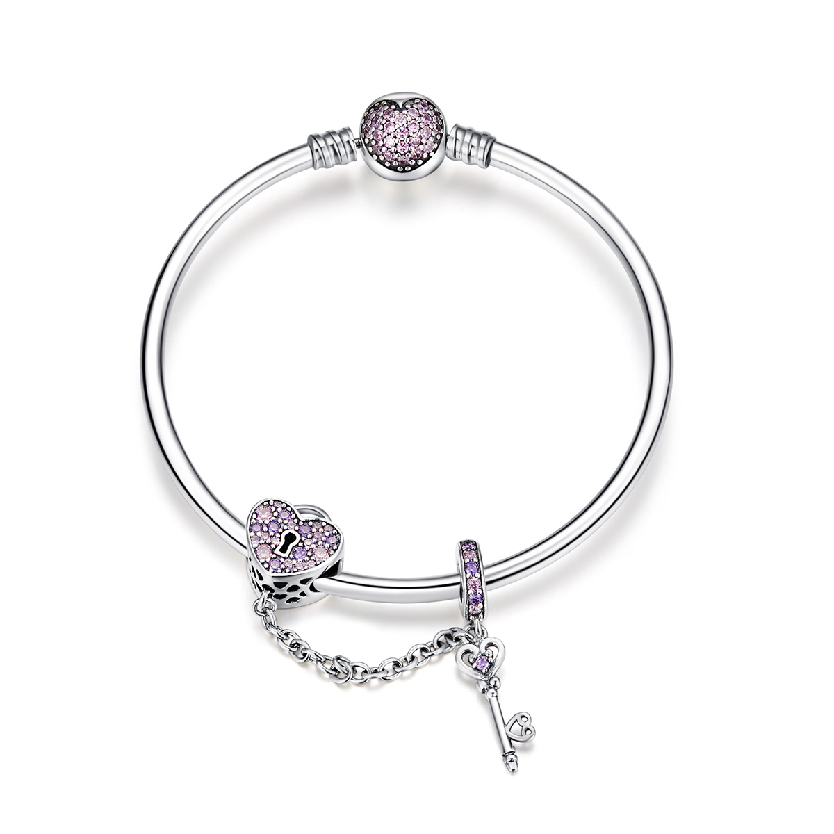ΑΣΗΜΕΝΙΟ ΒΡΑΧΙΟΛΙ (925) Bracelet Bangle With Heart And Charm