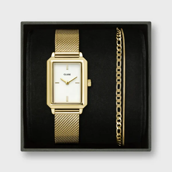 CLUSE WATCH Fluette Mesh Gold Stainless Steel Bracelet Gift Set