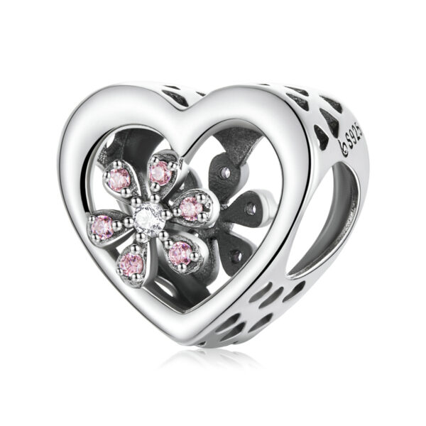 ΑΣΗΜΕΝΙΟ CHARM (925) Silver Heart with pink margarita