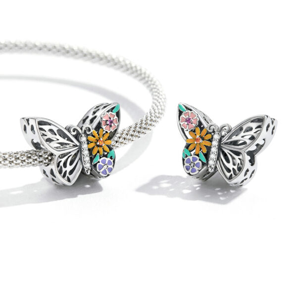 ΑΣΗΜΕΝΙΟ CHARM (925) Butterfly and flowers