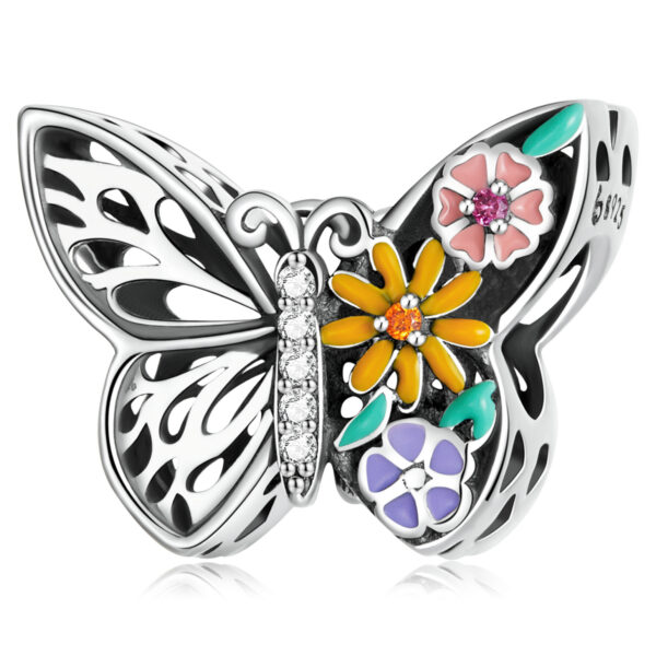 ΑΣΗΜΕΝΙΟ CHARM (925) Butterfly and flowers