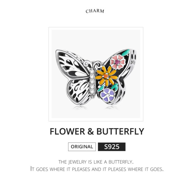 ΑΣΗΜΕΝΙΟ CHARM (925) Butterfly and flowers