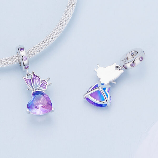 ΑΣΗΜΕΝΙΟ CHARM (925) Purple butterfly on glass heart