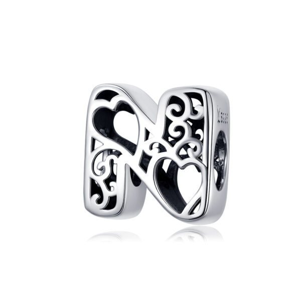 ΑΣΗΜΕΝΙΟ CHARM (925) Letter N with hearts carved