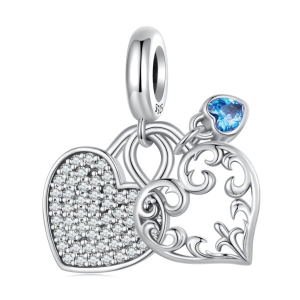 ΑΣΗΜΕΝΙΟ CHARM (925) Double heart with zirgons and blue stone