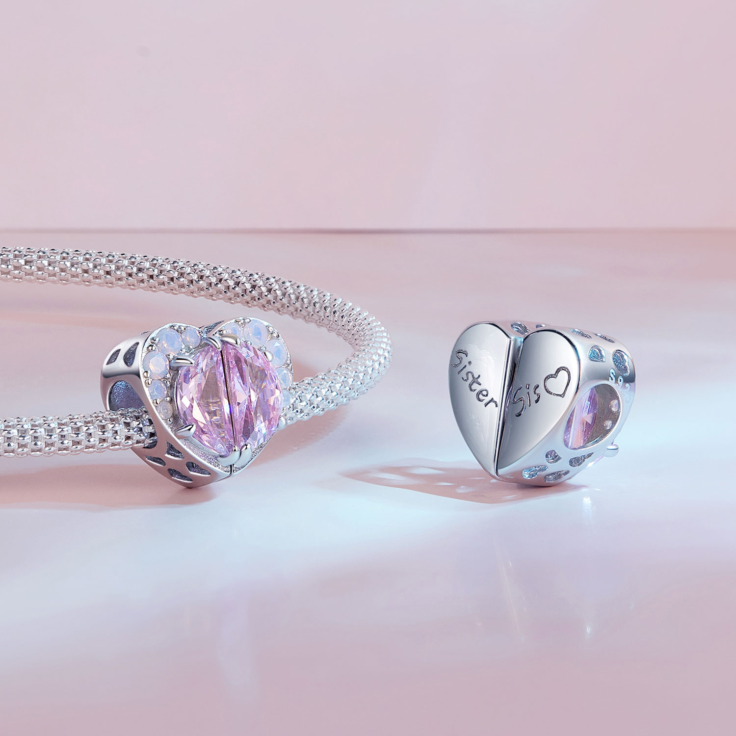 ΑΣΗΜΕΝΙΟ CHARM (925) Double heart Sister Sis - Image 5