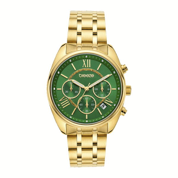 BREEZE Watch Poshius Swarovski Chronograph Gold Stainless Steel Bracelet