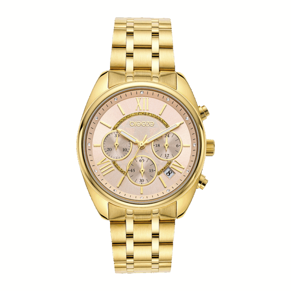 BREEZE Watch Poshius Swarovski Chronograph Gold Stainless Steel Bracelet