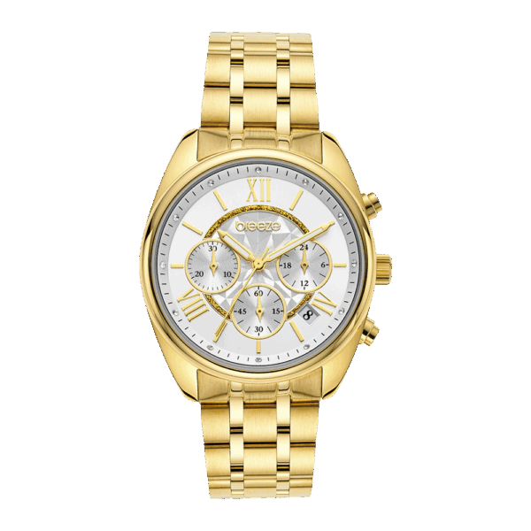 BREEZE Watch Poshius Swarovski Chronograph Gold Stainless Steel Bracelet