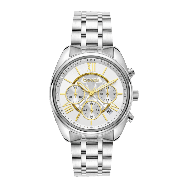BREEZE Watch Poshius Swarovski Chronograph Silver Stainless Steel Bracelet