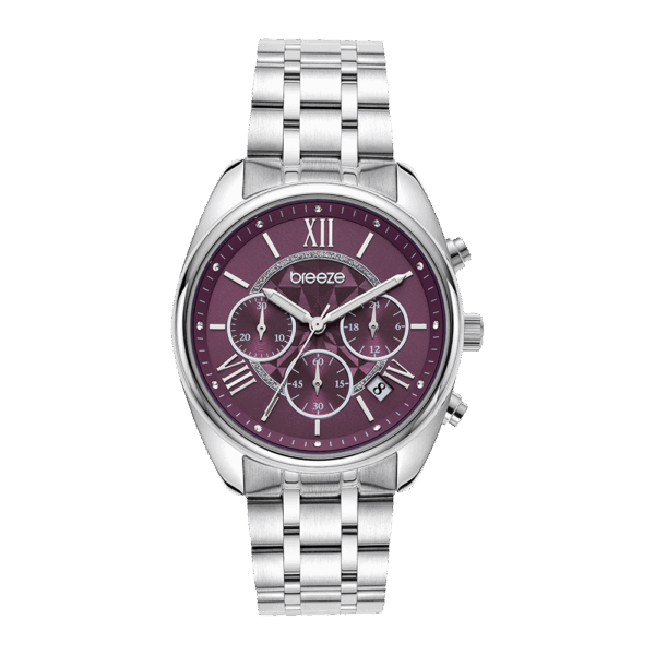 BREEZE Watch Poshius Swarovski Chronograph Silver Stainless Steel Bracelet