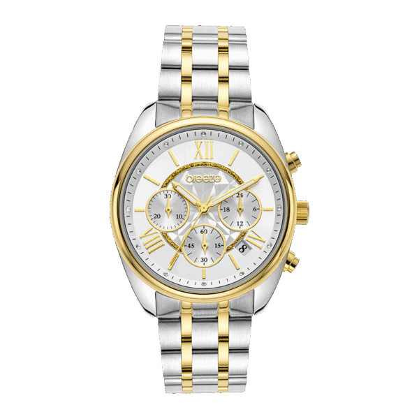 BREEZE POSHIUS WATCH SWAROVSKI CHRONOGRAPH TWO TONE STAINLESS STEEl BRACELET