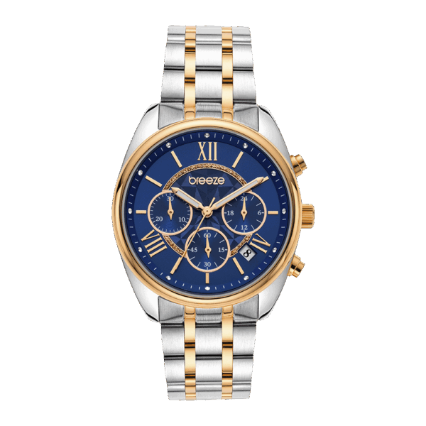 BREEZE Watch Poshius Swarovski Chronograph Two Tone Stainless Steel Bracelet