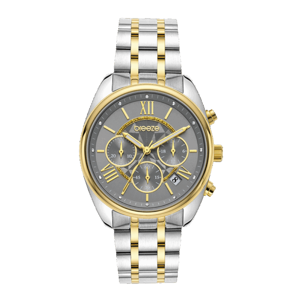 BREEZE Watch Poshius Swarovski Chronograph Two Tone Stainless Steel Bracelet