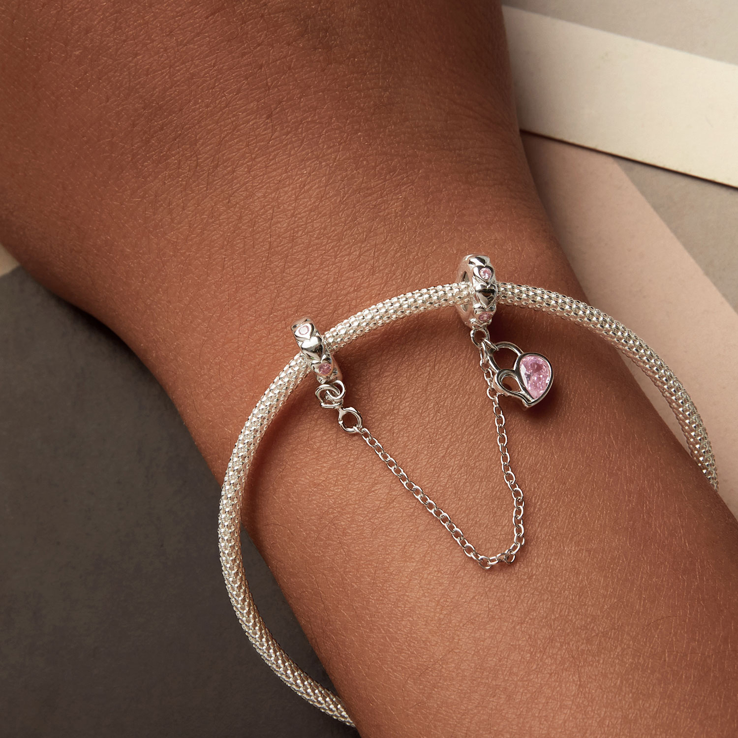 ΑΣΗΜΕΝΙΟ CHARM (925) Safety chain lock heart - Image 2