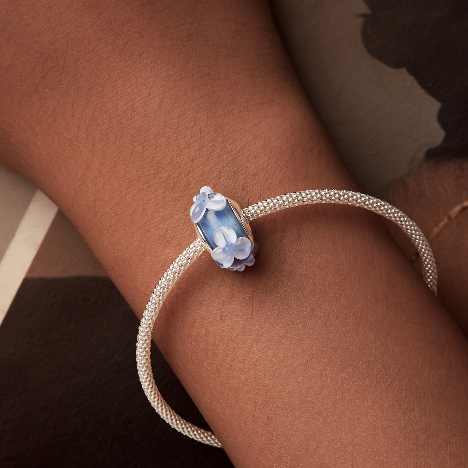 ΑΣΗΜΕΝΙΟ CHARM (925) Blue drop and flowers - Image 2