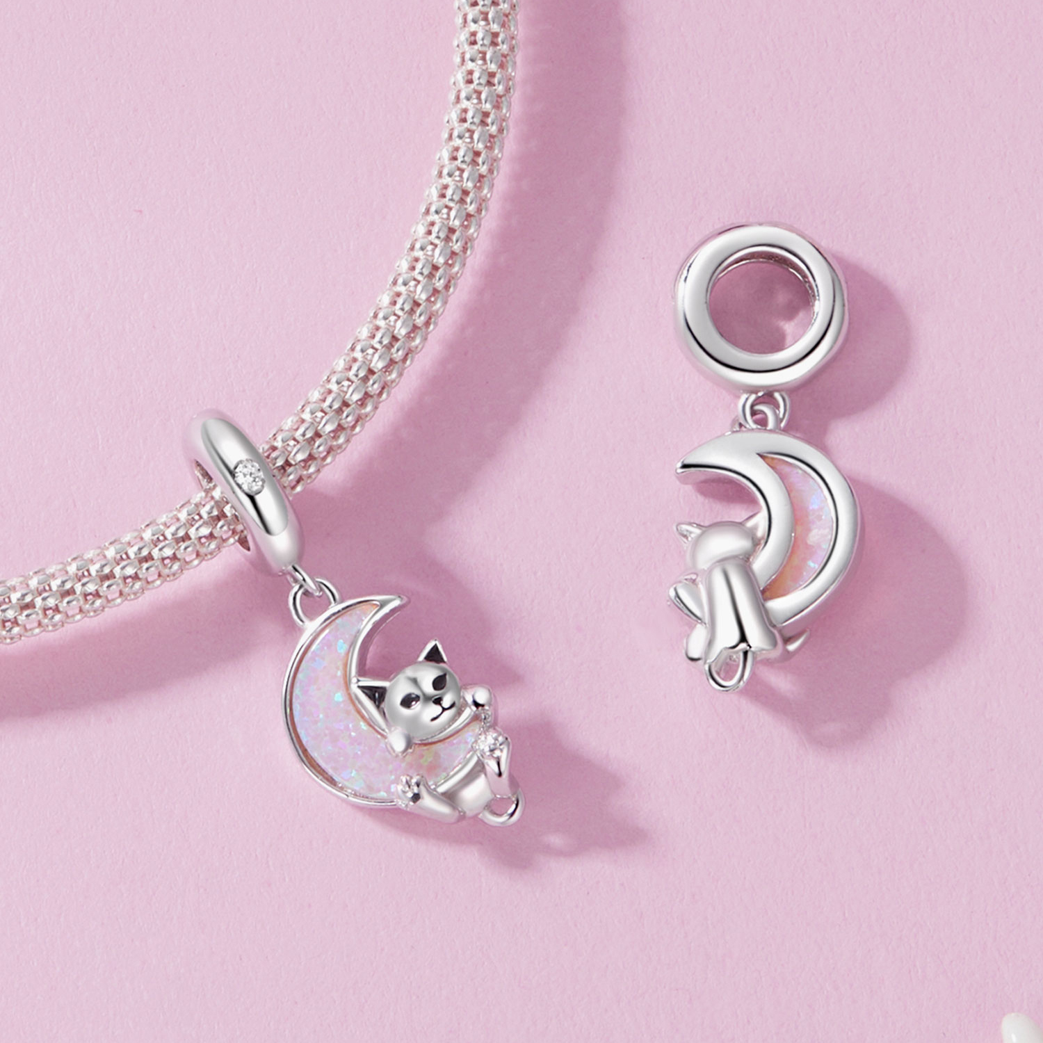 ΑΣΗΜΕΝΙΟ CHARM (925) Kitty holding moon - Image 2