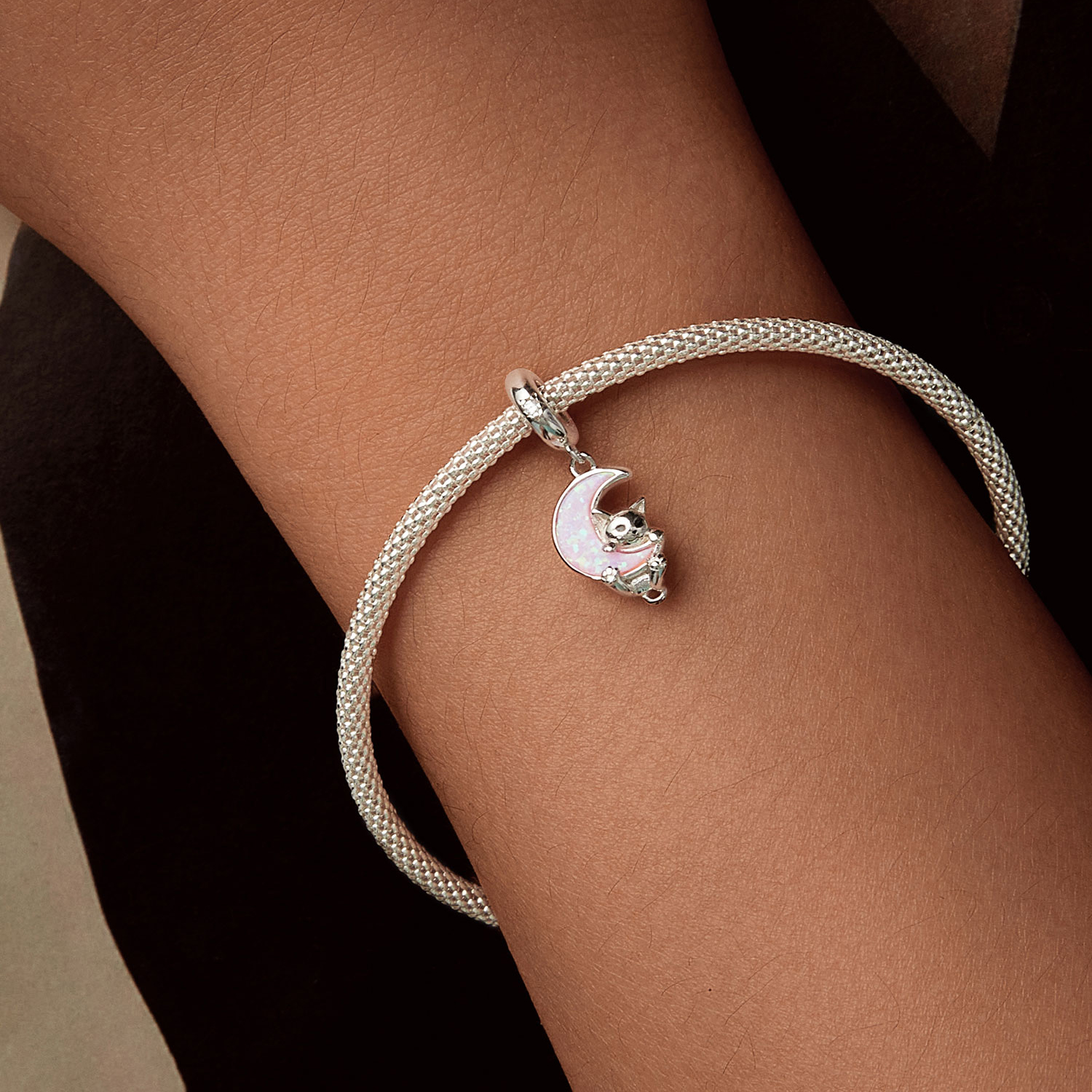 ΑΣΗΜΕΝΙΟ CHARM (925) Kitty holding moon - Image 3