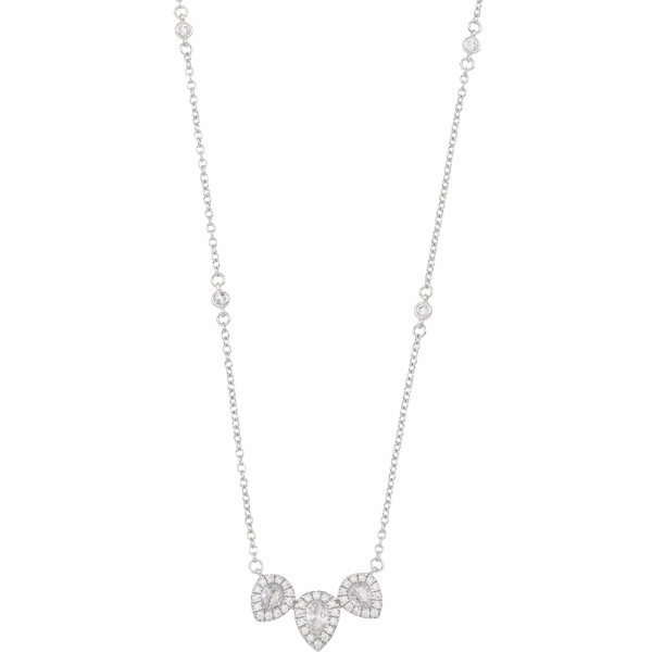 ΑΣΗΜΕΝΙΟ ΚΟΛΙΕ (925) WHITE GOLD PLATED TRIPLE PEAR ZIRGONS
