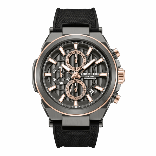 KENNETH COLE NEW YORK MEN WATCH QUARTZ BLACK SILICONE STRAP