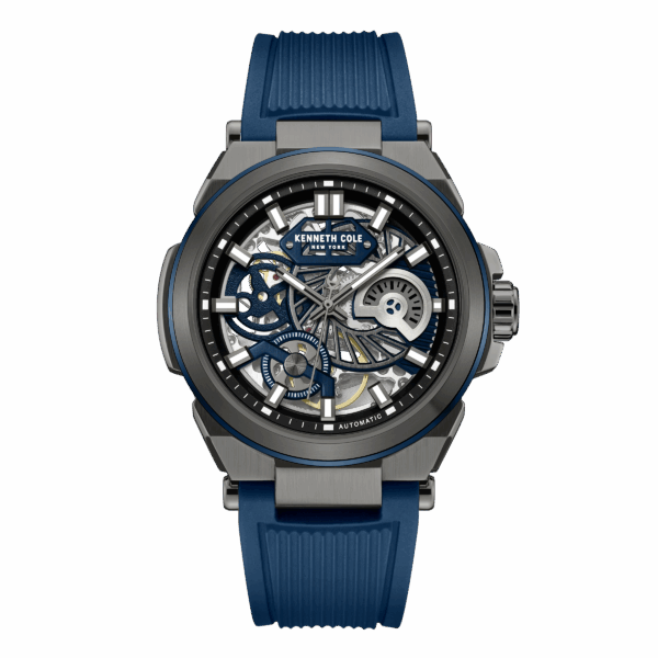 KENNETH COLE NEW YORK MEN WATCH AUTOMATIC BLUE SILICONE STRAP