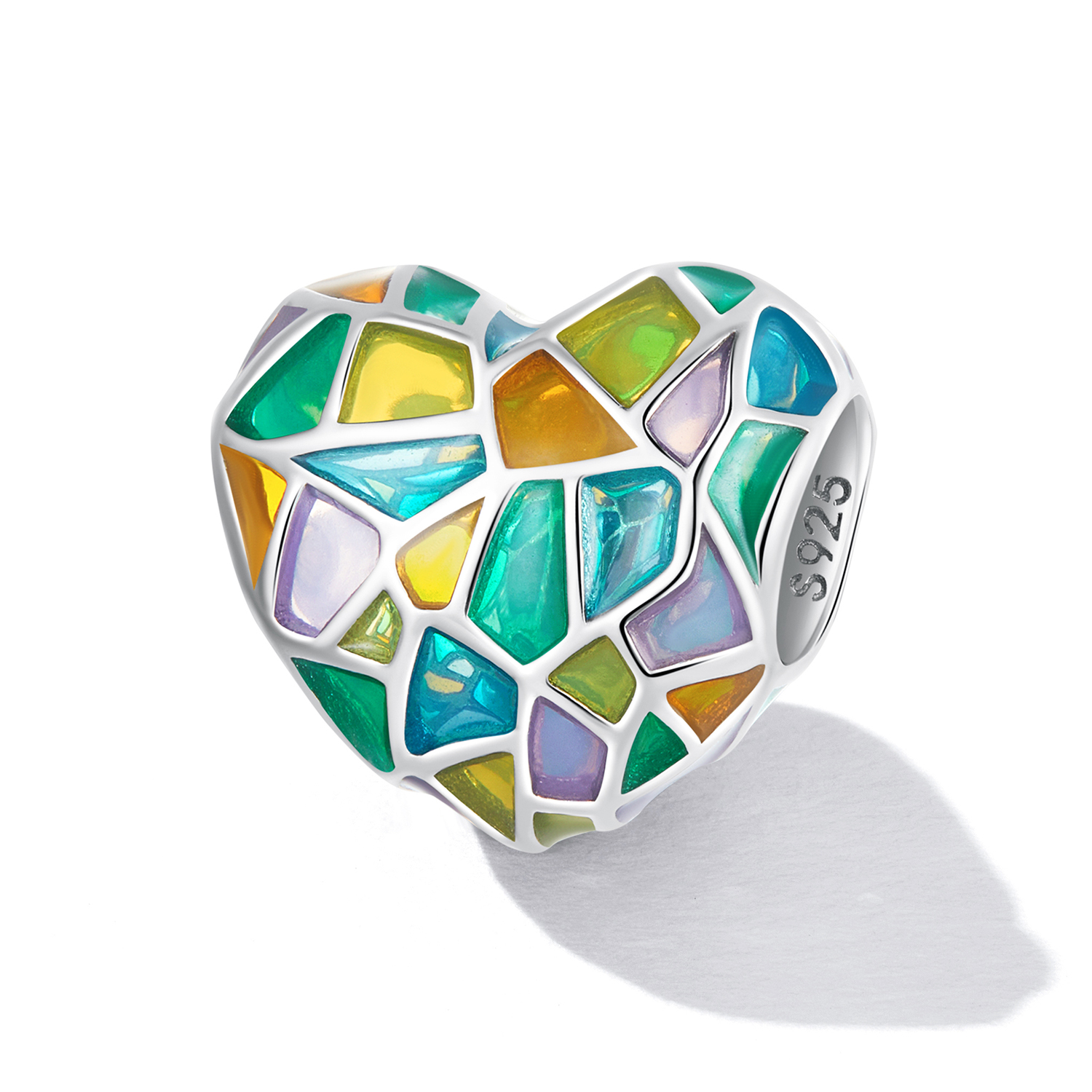ασημένιο charm 925 Colorful Glass (ασήμι 925, καρδιά βιτρό, πολύχρωμα σμάλτα)