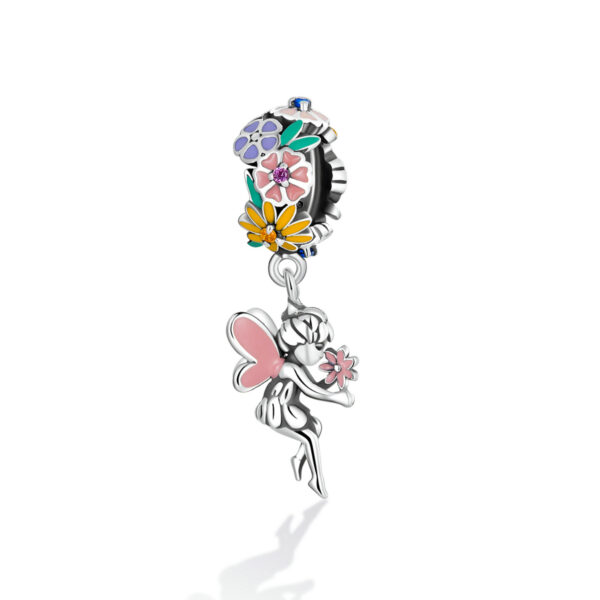 ασημένιο charm 925 Flower Fairy (ασήμι 925, νεράιδα με λουλούδι)
