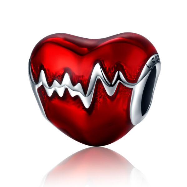 ασημένιο charm 925 Heart Life (ασήμι 925, κόκκινη καρδιά με παλμό)