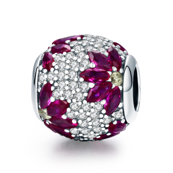 ασημένιο charm 925 με λευκά και μοβ ζιργκόν (ασήμι 925, λαμπερό charm)