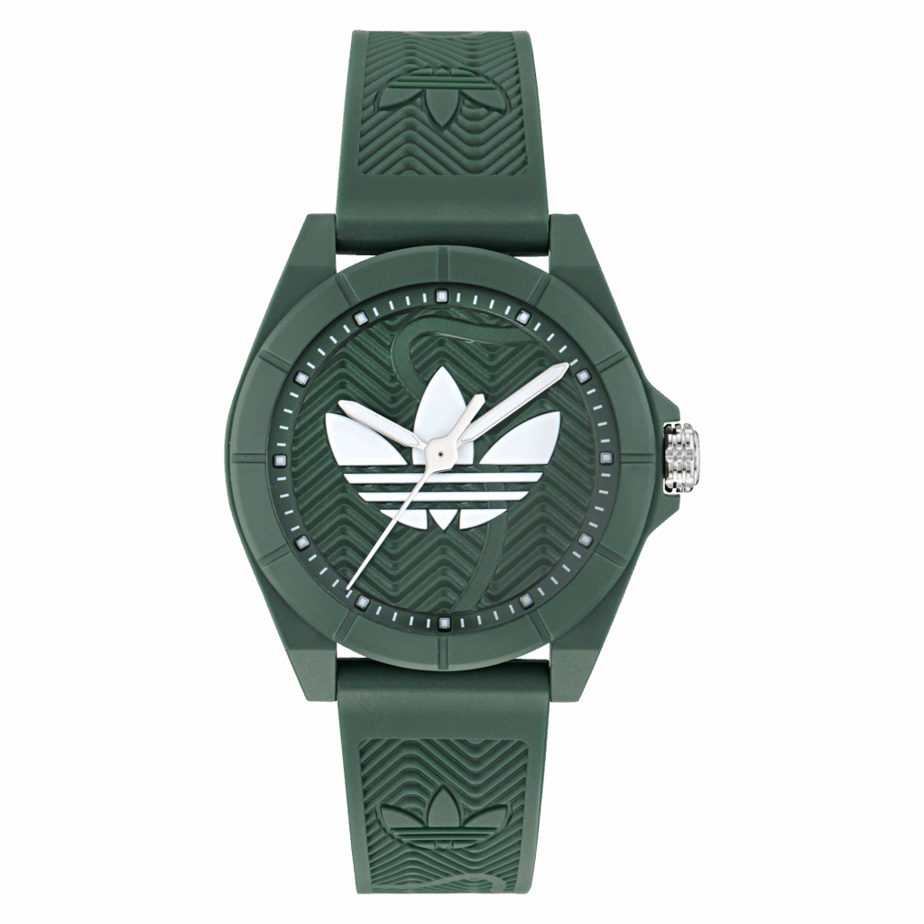 adidas men watch green resin strap white logo dial