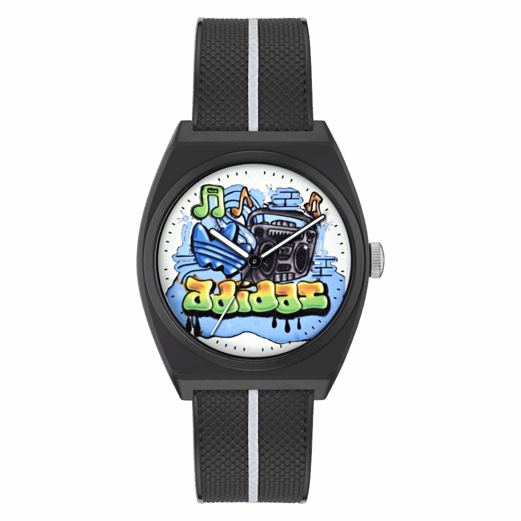 adidas men watch black resin strap graffiti dial