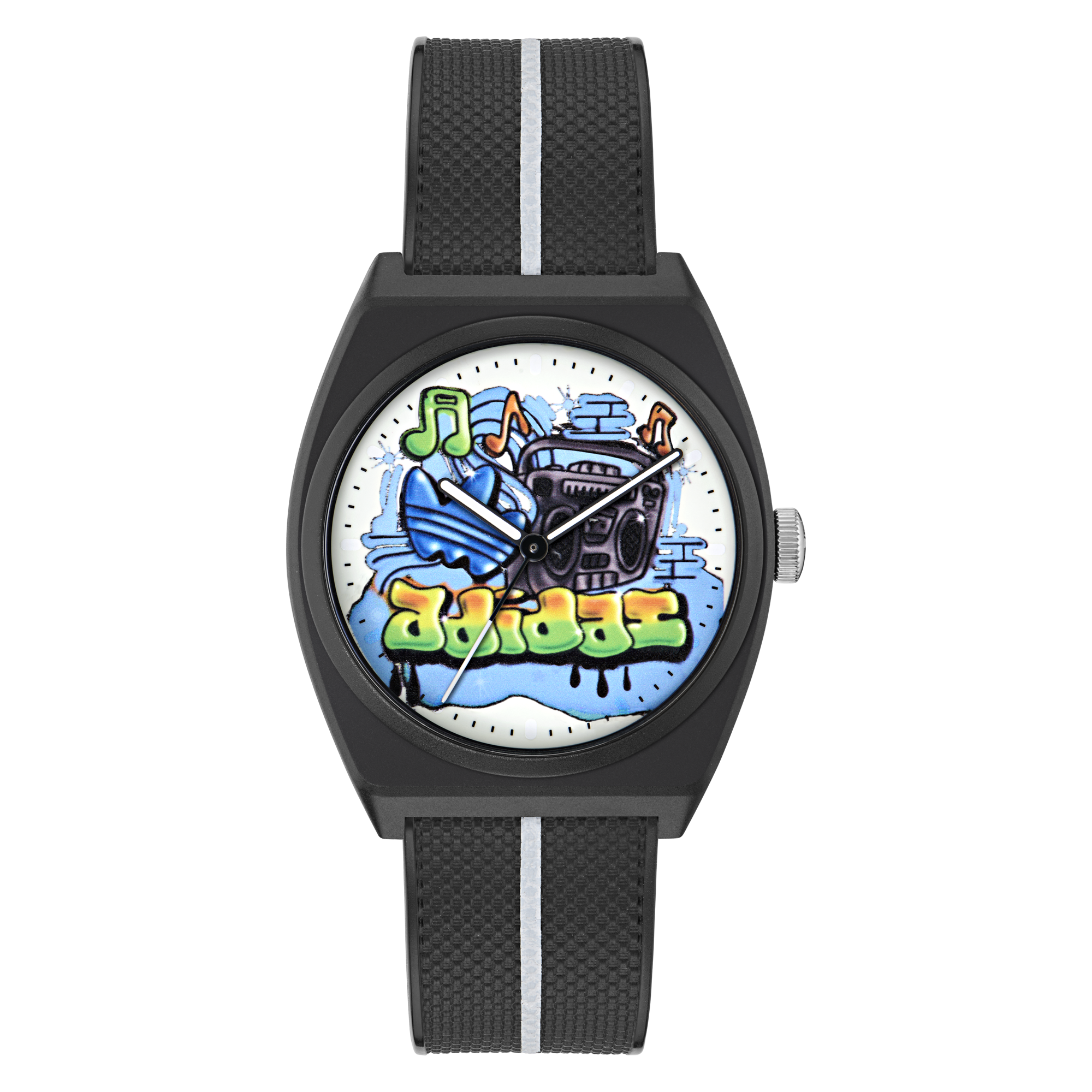 adidas men watch black resin strap graffiti dial