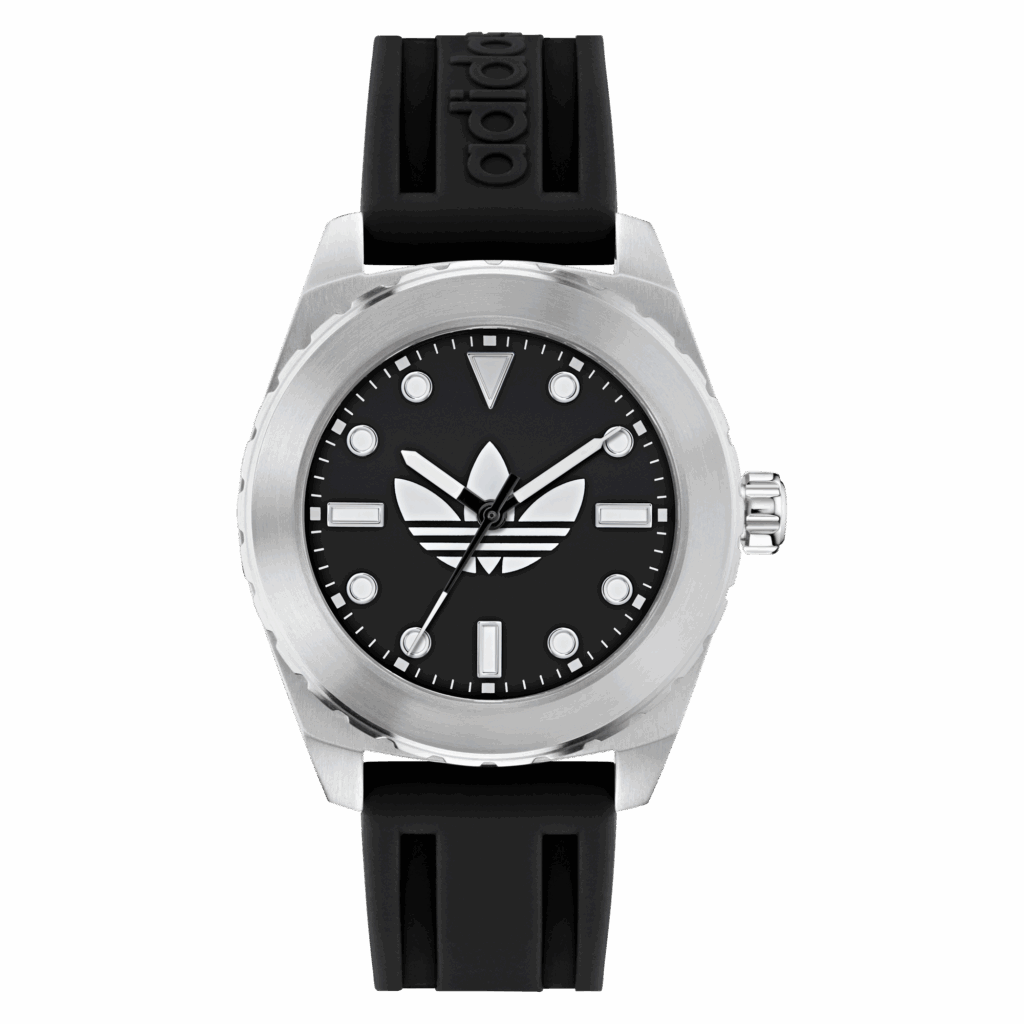 adidas men watch black silicone strap silver case